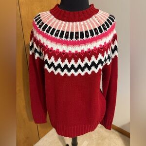 Elegant Red and Pink Patterned Sweater
